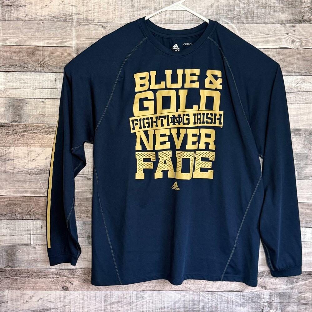 Notre Dame Fighting Irish Adidas Long Sleeve Shirt Mens XL Blue Graphic Football
